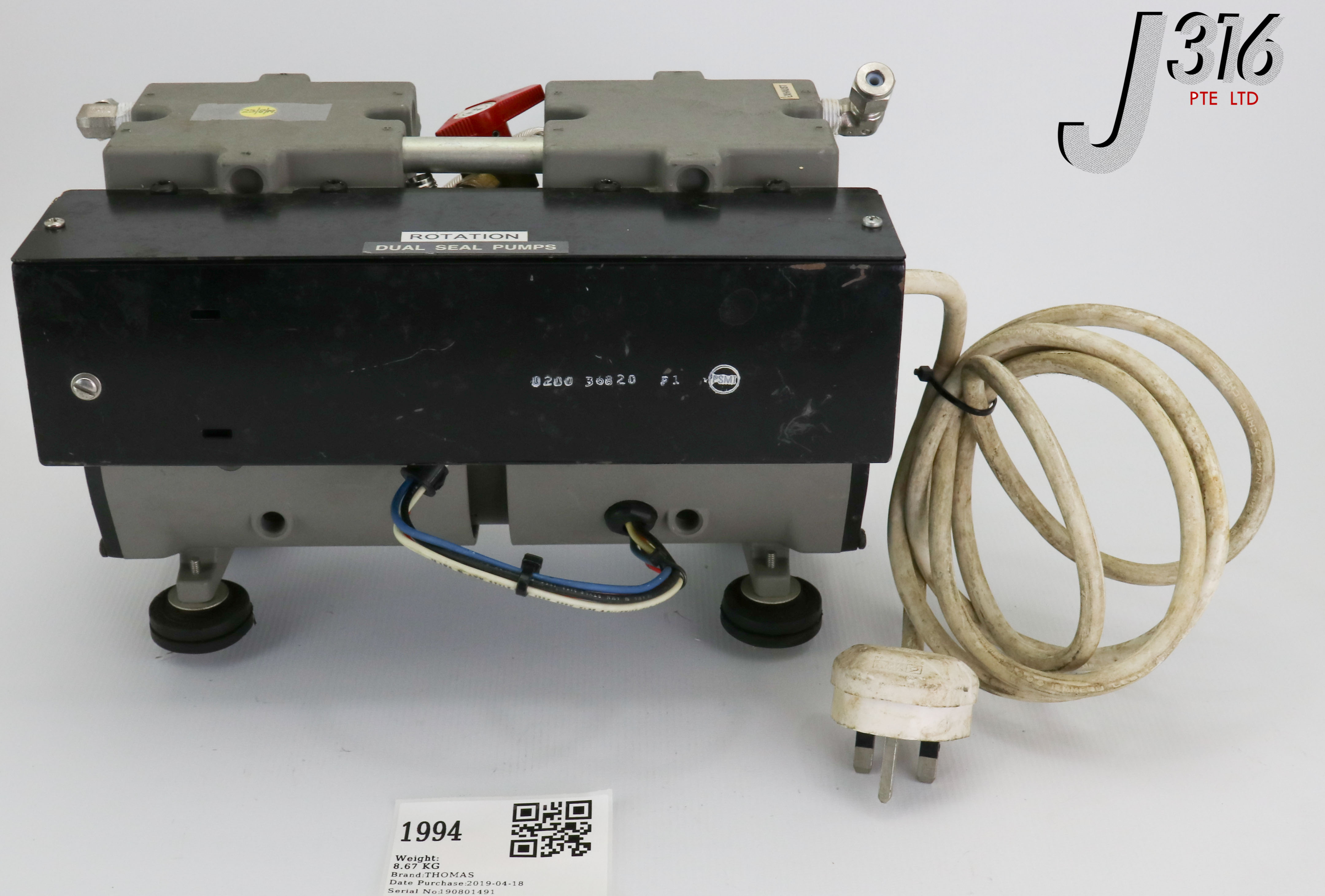 qw様オーダー 1994 THOMAS DUAL SEAL AIR COMPRESSOR VACUUM PUMP 200V 2607VS22-023